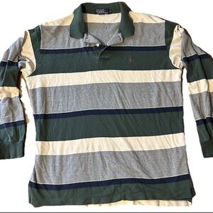 Ralph Lauren Rugby Polo with Green, Cream, and Gray Stripes XL